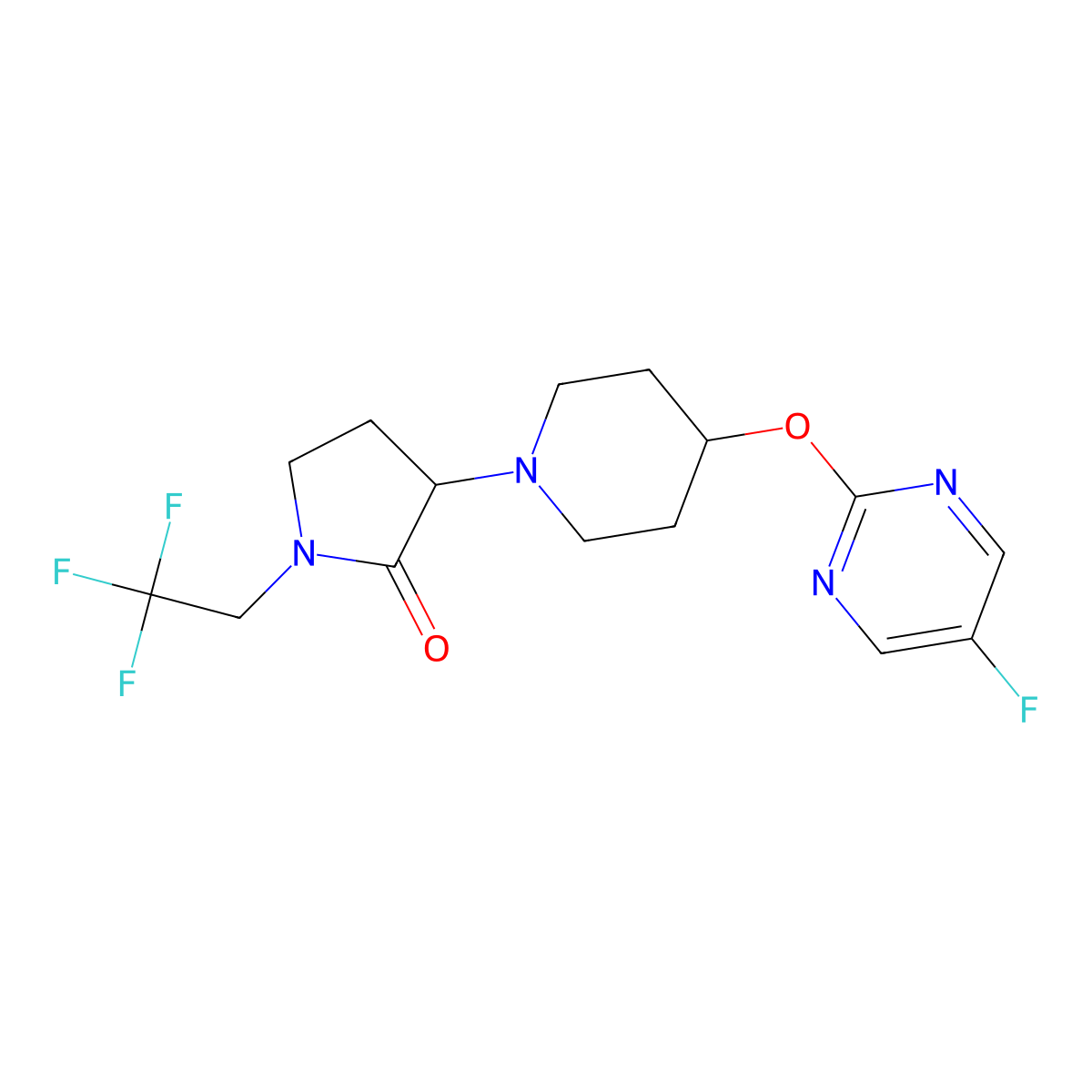 3-{4-[(5-Fluoropyrimidin-2-yl)oxy]piperidin-1-yl}-1-(2,2,2-trifluoroethyl)pyrrolidin-2-one molecular structure, CAS 2379950-93-1
