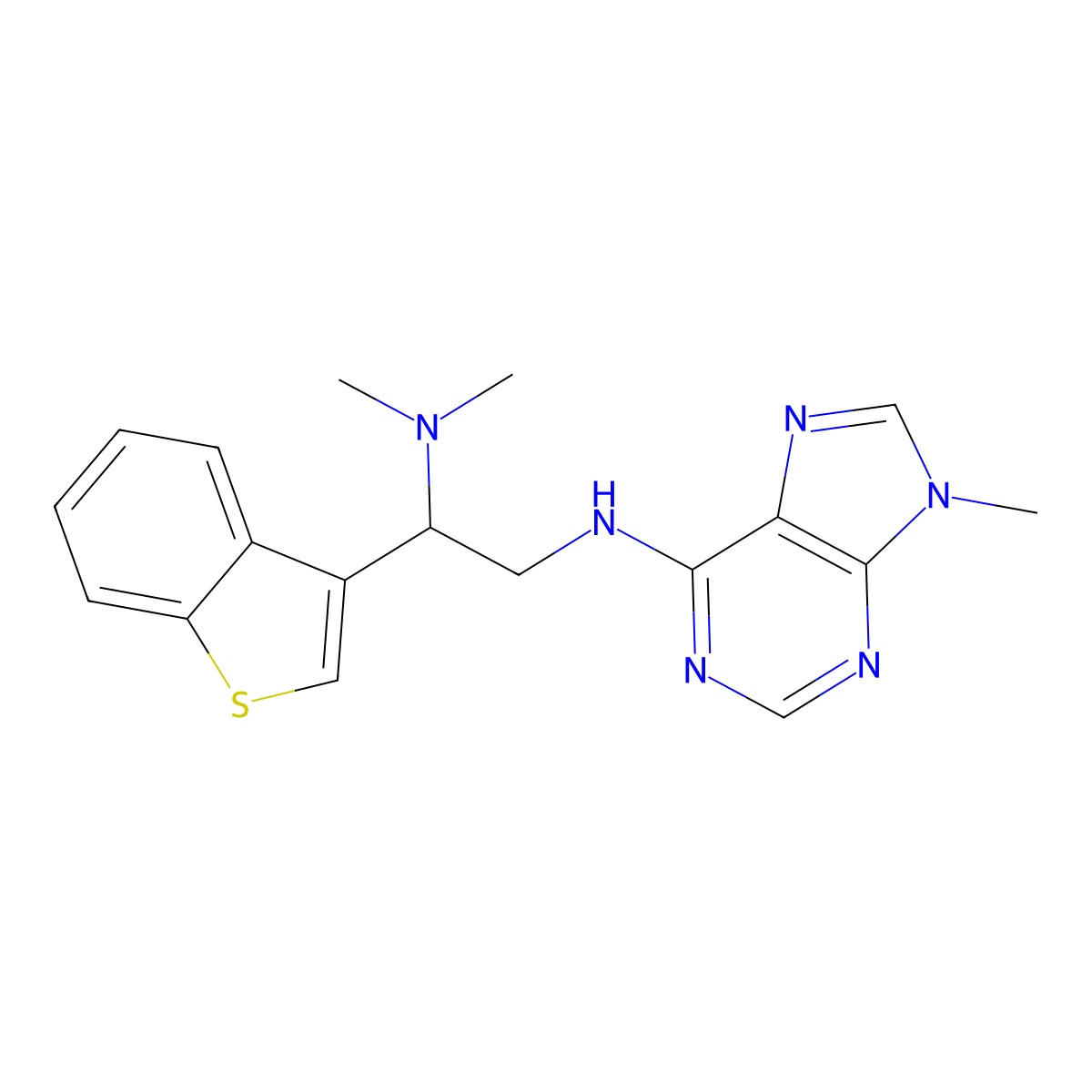 N-[2-(1-benzothiophen-3-yl)-2-(dimethylamino)ethyl]-9-methyl-9H-purin-6-amine molecular structure, CAS 2379950-96-4