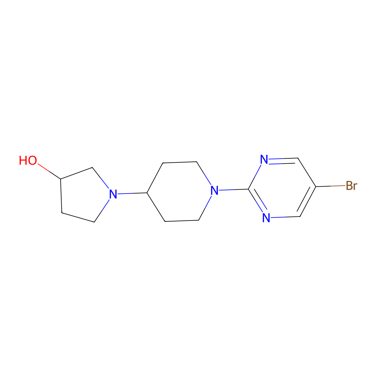 1-[1-(5-Bromopyrimidin-2-yl)piperidin-4-yl]pyrrolidin-3-ol molecular structure, CAS 2379951-00-3