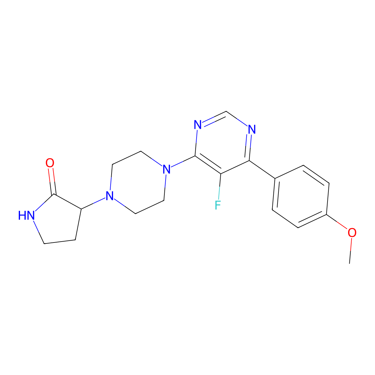 3-{4-[5-Fluoro-6-(4-methoxyphenyl)pyrimidin-4-yl]piperazin-1-yl}pyrrolidin-2-one molecular structure, CAS 2379951-02-5