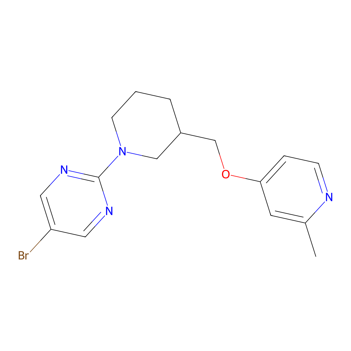 5-Bromo-2-(3-{[(2-methylpyridin-4-yl)oxy]methyl}piperidin-1-yl)pyrimidine molecular structure, CAS 2379951-14-9