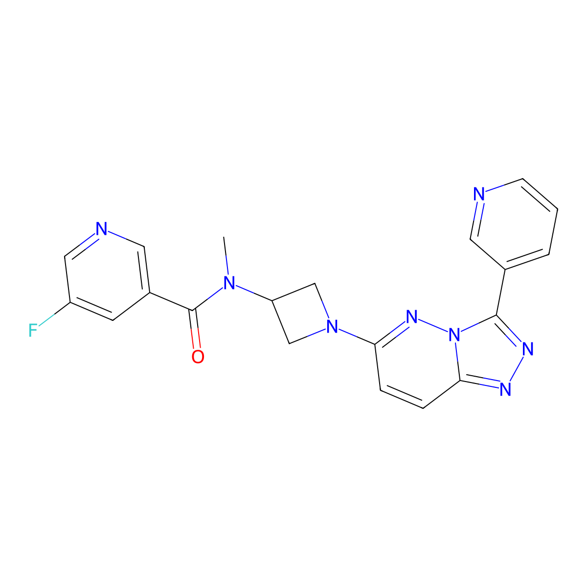5-fluoro-N-methyl-N-{1-[3-(pyridin-3-yl)-[1,2,4]triazolo[4,3-b]pyridazin-6-yl]azetidin-3-yl}pyridine-3-carboxamide molecular structure, CAS 2379951-19-4