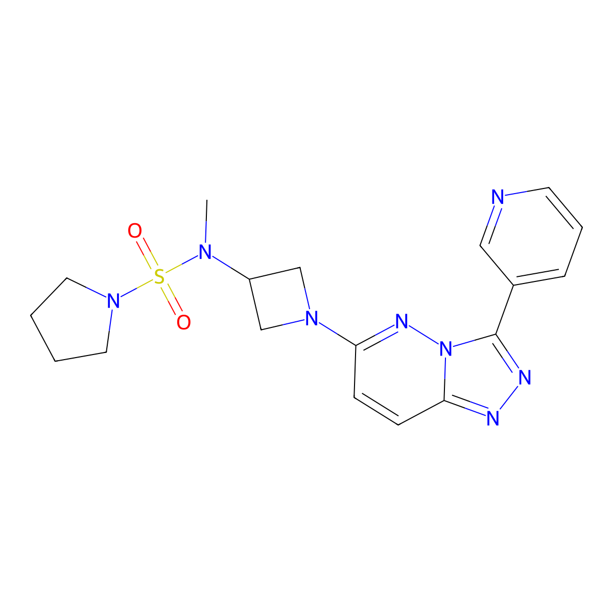N-methyl-N-{1-[3-(pyridin-3-yl)-[1,2,4]triazolo[4,3-b]pyridazin-6-yl]azetidin-3-yl}pyrrolidine-1-sulfonamide molecular structure, CAS 2379951-27-4
