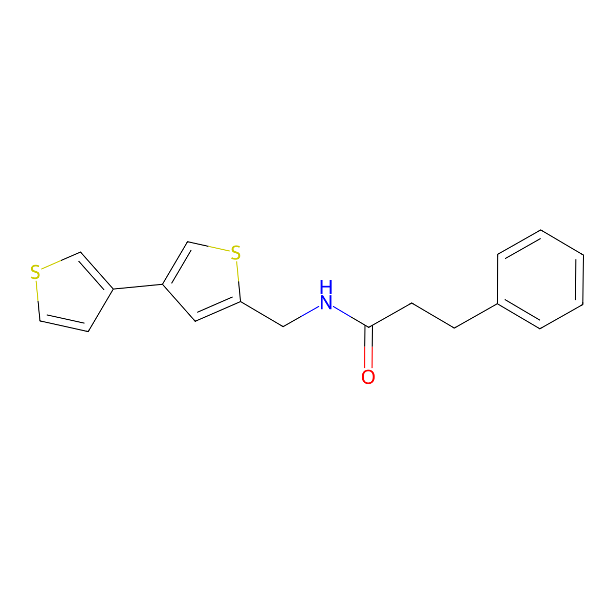 N-({[3,3'-bithiophene]-5-yl}methyl)-3-phenylpropanamide molecular structure, CAS 2379951-31-0