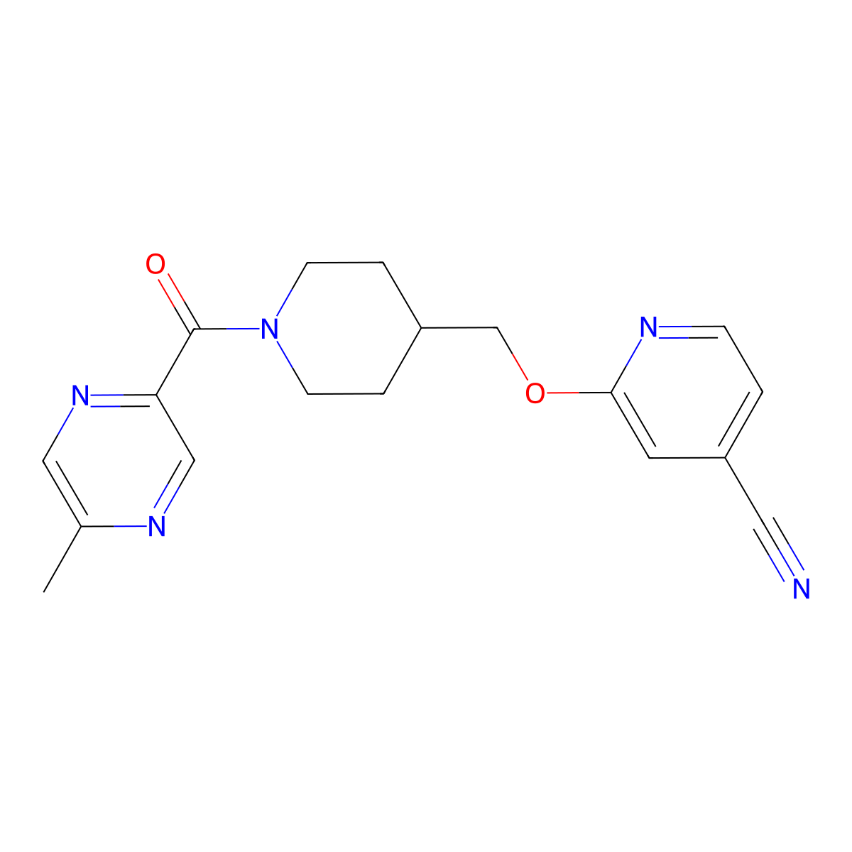 2-{[1-(5-Methylpyrazine-2-carbonyl)piperidin-4-yl]methoxy}pyridine-4-carbonitrile molecular structure, CAS 2379951-36-5