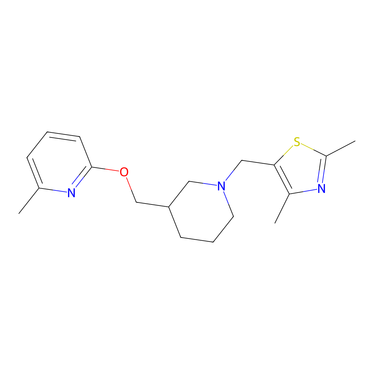 2-({1-[(2,4-Dimethyl-1,3-thiazol-5-yl)methyl]piperidin-3-yl}methoxy)-6-methylpyridine molecular structure, CAS 2379951-38-7