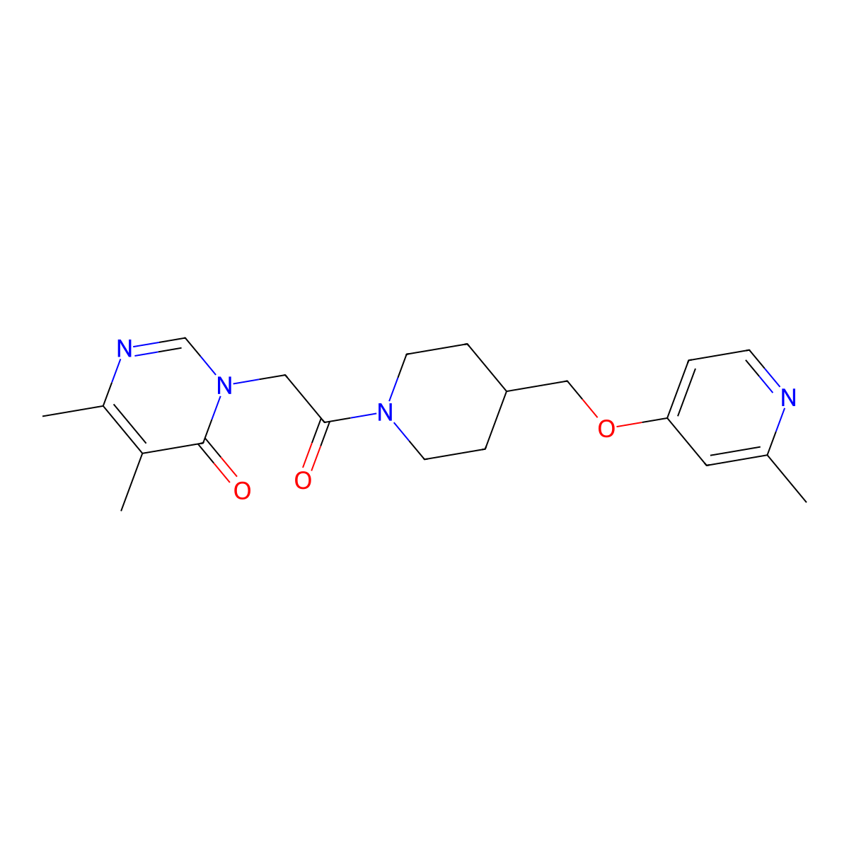 5,6-Dimethyl-3-[2-(4-{[(2-methylpyridin-4-yl)oxy]methyl}piperidin-1-yl)-2-oxoethyl]-3,4-dihydropyrimidin-4-one molecular structure, CAS 2379951-41-2
