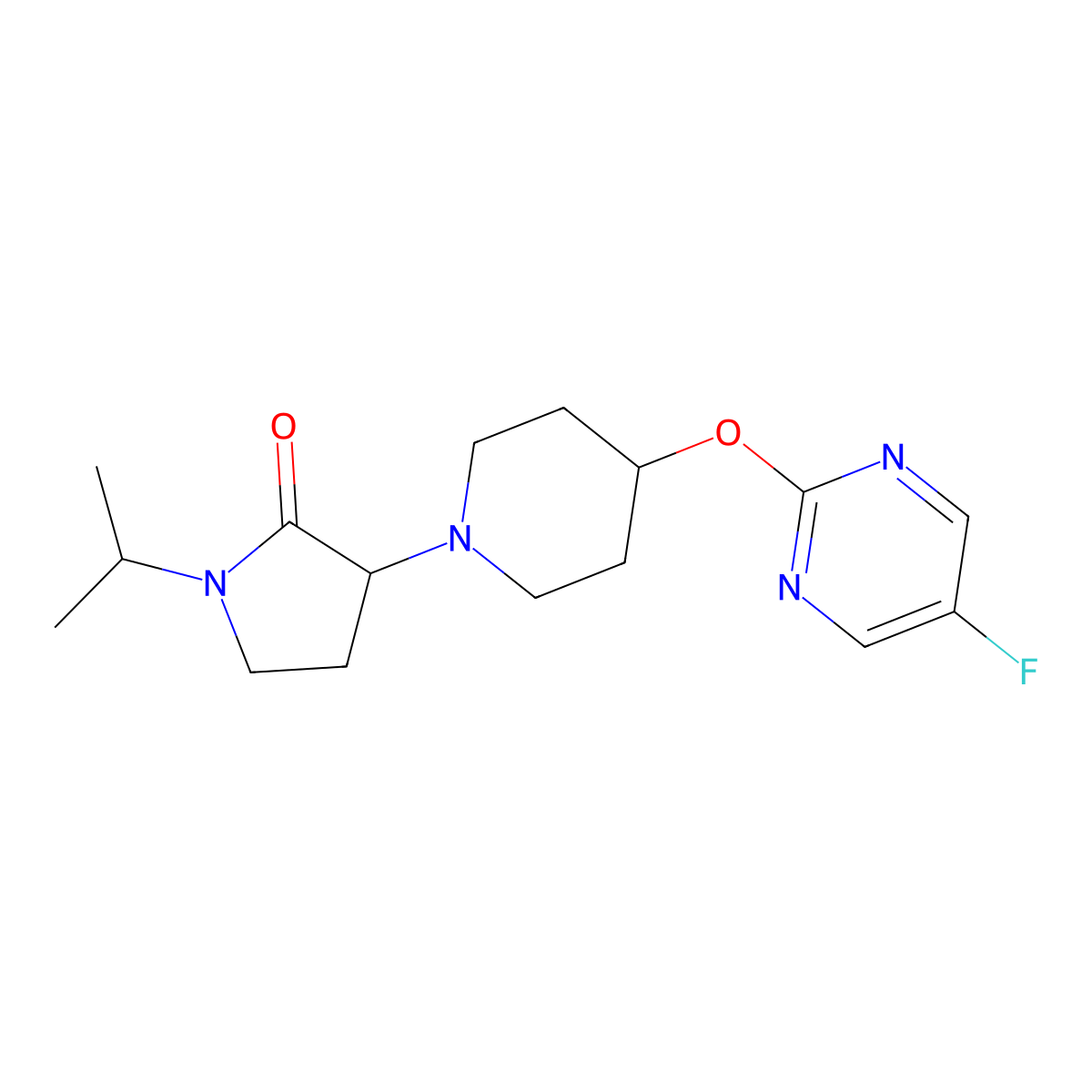 3-{4-[(5-Fluoropyrimidin-2-yl)oxy]piperidin-1-yl}-1-(propan-2-yl)pyrrolidin-2-one molecular structure, CAS 2379951-43-4