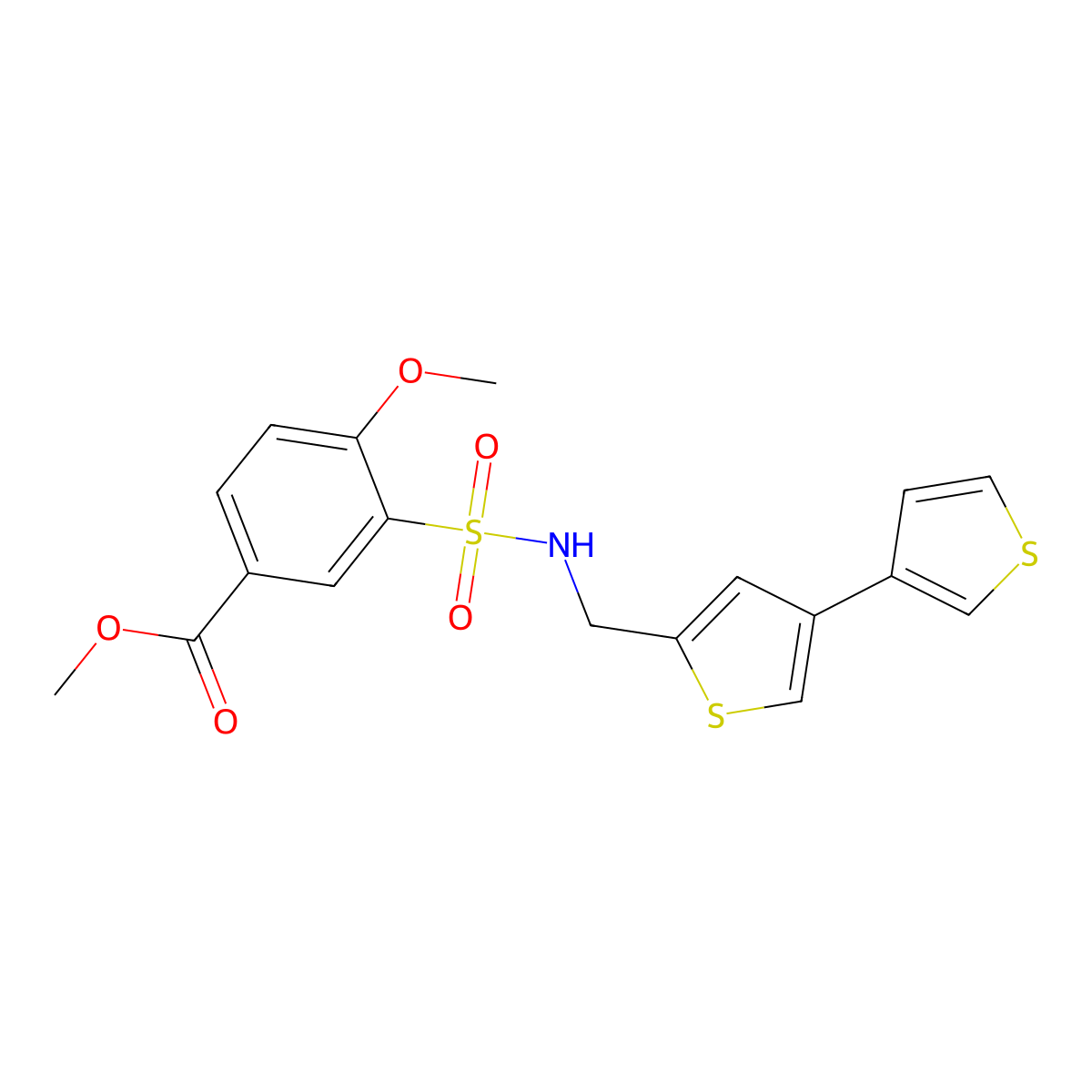 Methyl 3-[({[3,3'-bithiophene]-5-yl}methyl)sulfamoyl]-4-methoxybenzoate molecular structure, CAS 2379951-44-5