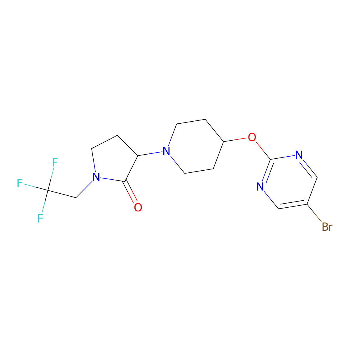 3-{4-[(5-Bromopyrimidin-2-yl)oxy]piperidin-1-yl}-1-(2,2,2-trifluoroethyl)pyrrolidin-2-one molecular structure, CAS 2379951-47-8