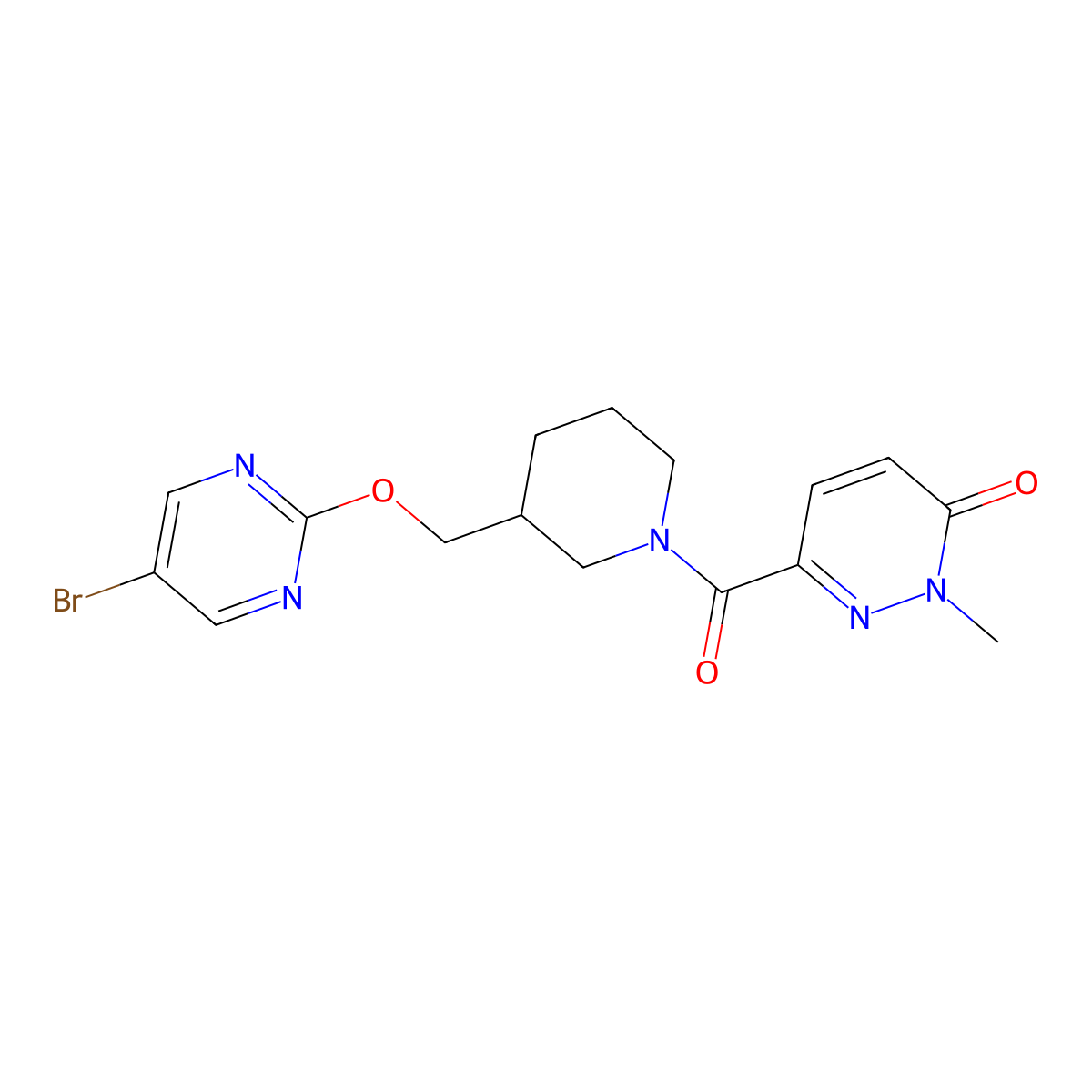 6-(3-{[(5-Bromopyrimidin-2-yl)oxy]methyl}piperidine-1-carbonyl)-2-methyl-2,3-dihydropyridazin-3-one molecular structure, CAS 2379951-49-0