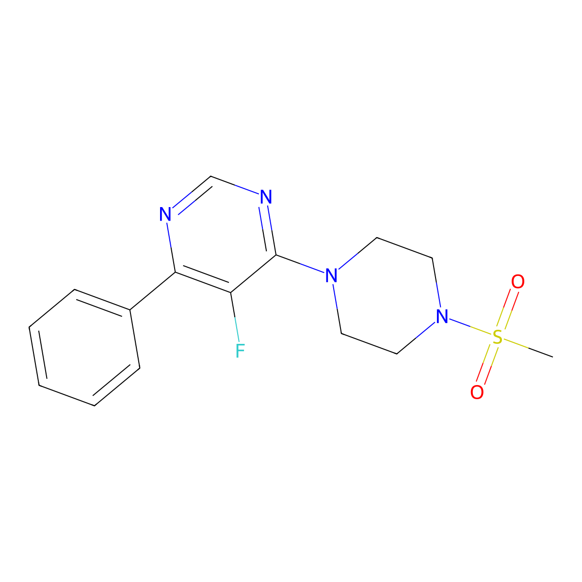 5-Fluoro-4-(4-methanesulfonylpiperazin-1-yl)-6-phenylpyrimidine molecular structure, CAS 2379951-61-6