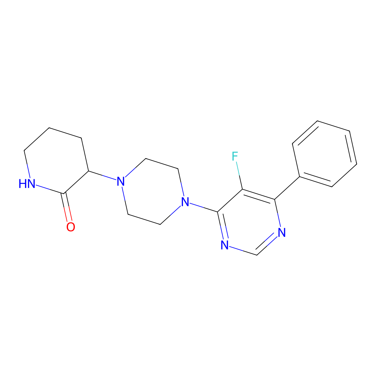 3-[4-(5-Fluoro-6-phenylpyrimidin-4-yl)piperazin-1-yl]piperidin-2-one molecular structure, CAS 2379951-66-1