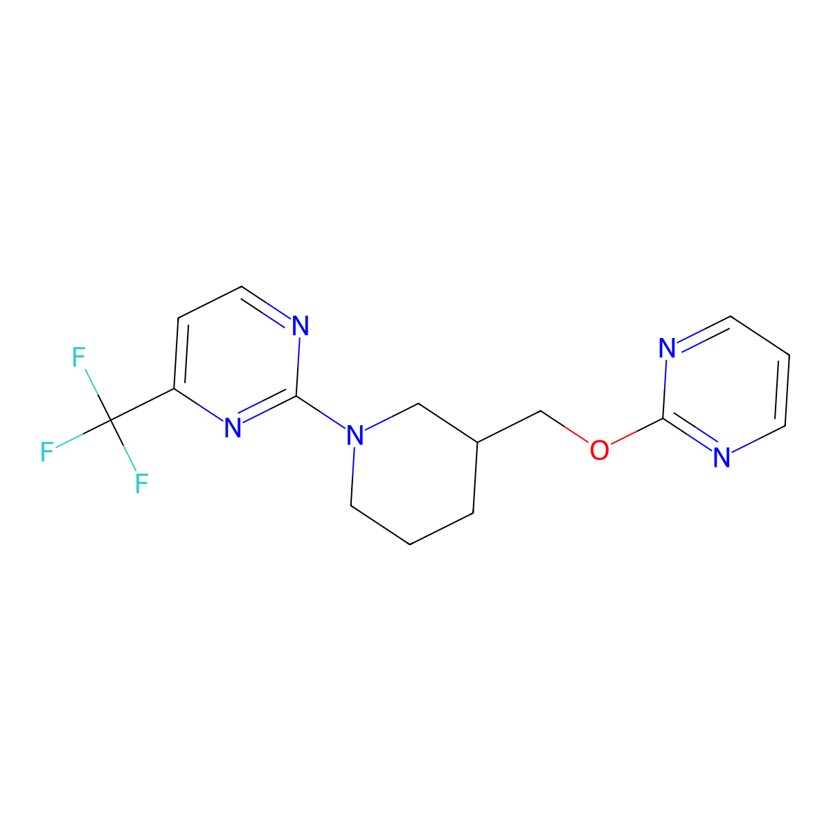 2-{3-[(Pyrimidin-2-yloxy)methyl]piperidin-1-yl}-4-(trifluoromethyl)pyrimidine molecular structure, CAS 2379951-73-0
