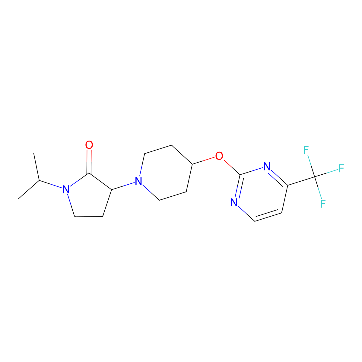 1-(Propan-2-yl)-3-(4-{[4-(trifluoromethyl)pyrimidin-2-yl]oxy}piperidin-1-yl)pyrrolidin-2-one molecular structure, CAS 2379951-80-9