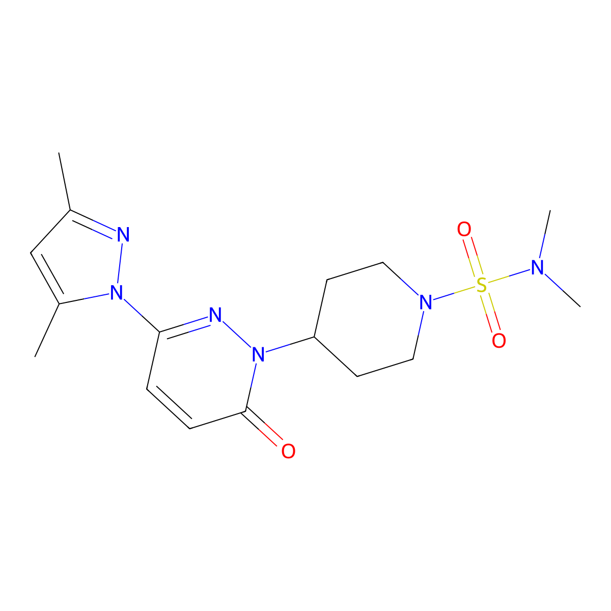 4-[3-(3,5-dimethyl-1H-pyrazol-1-yl)-6-oxo-1,6-dihydropyridazin-1-yl]-N,N-dimethylpiperidine-1-sulfonamide molecular structure, CAS 2379951-92-3