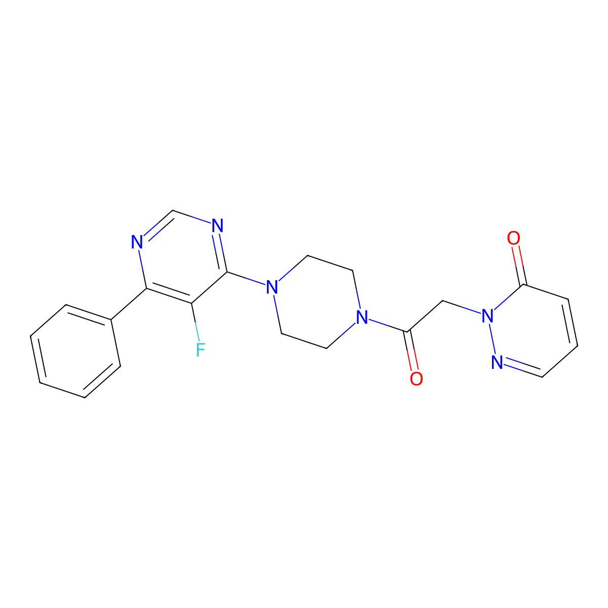 2-{2-[4-(5-Fluoro-6-phenylpyrimidin-4-yl)piperazin-1-yl]-2-oxoethyl}-2,3-dihydropyridazin-3-one molecular structure, CAS 2379951-97-8