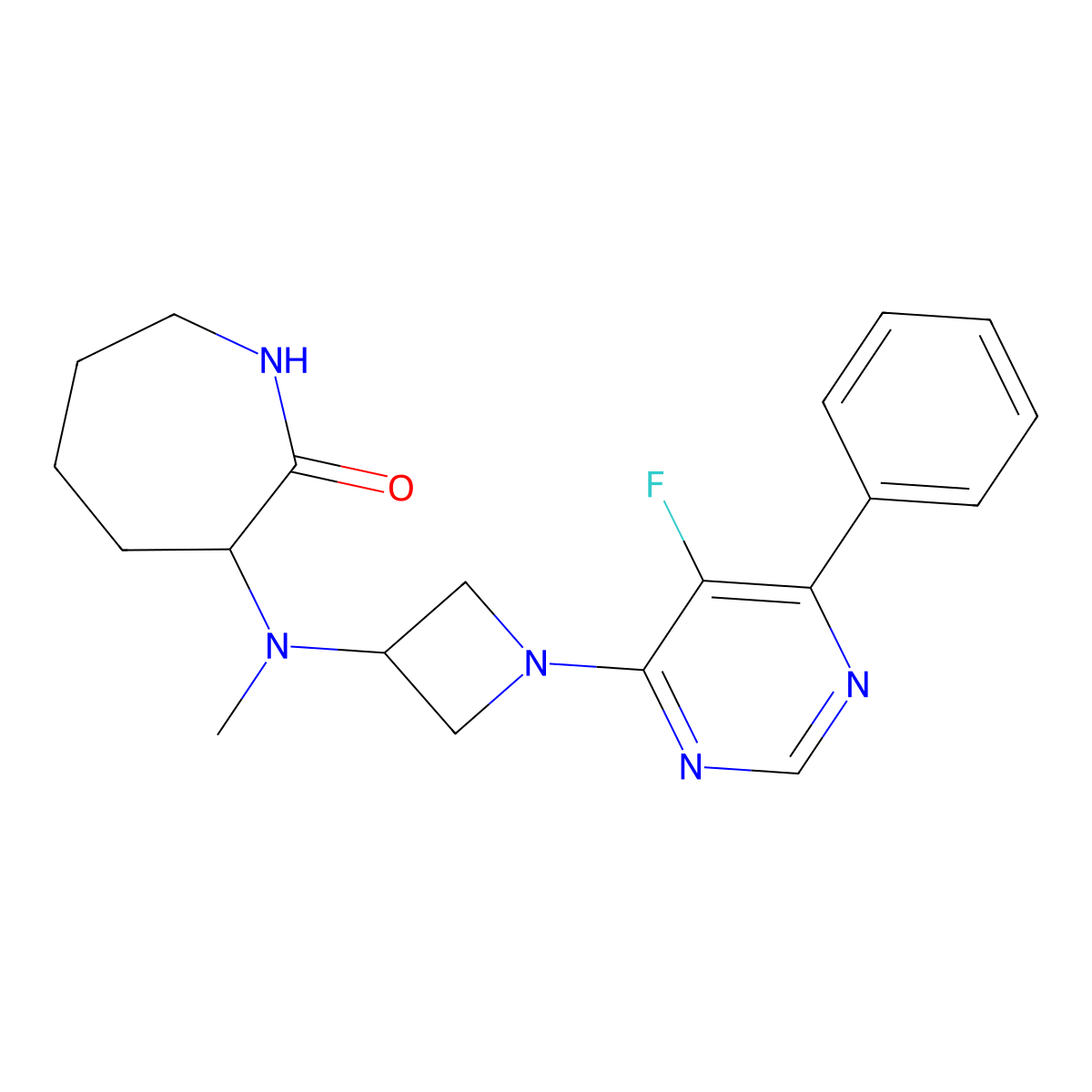 3-{[1-(5-Fluoro-6-phenylpyrimidin-4-yl)azetidin-3-yl](methyl)amino}azepan-2-one molecular structure, CAS 2379951-98-9