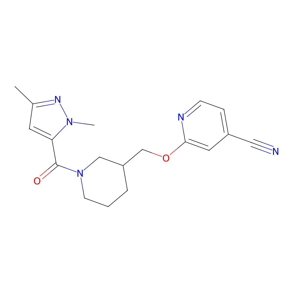 2-{[1-(1,3-dimethyl-1H-pyrazole-5-carbonyl)piperidin-3-yl]methoxy}pyridine-4-carbonitrile molecular structure, CAS 2379952-01-7