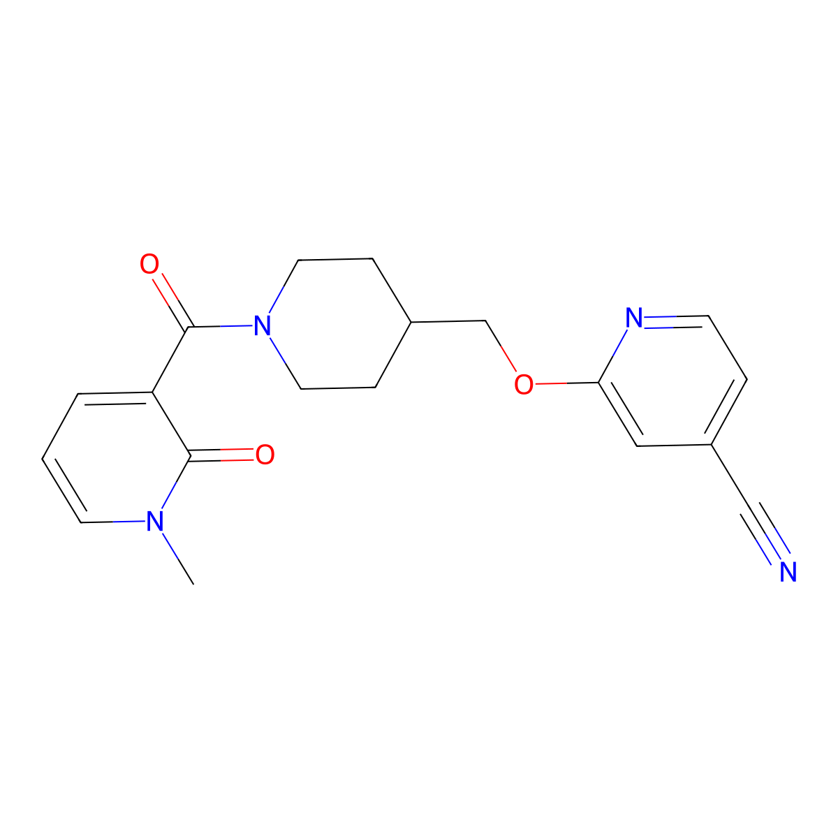 2-{[1-(1-Methyl-2-oxo-1,2-dihydropyridine-3-carbonyl)piperidin-4-yl]methoxy}pyridine-4-carbonitrile molecular structure, CAS 2379952-02-8