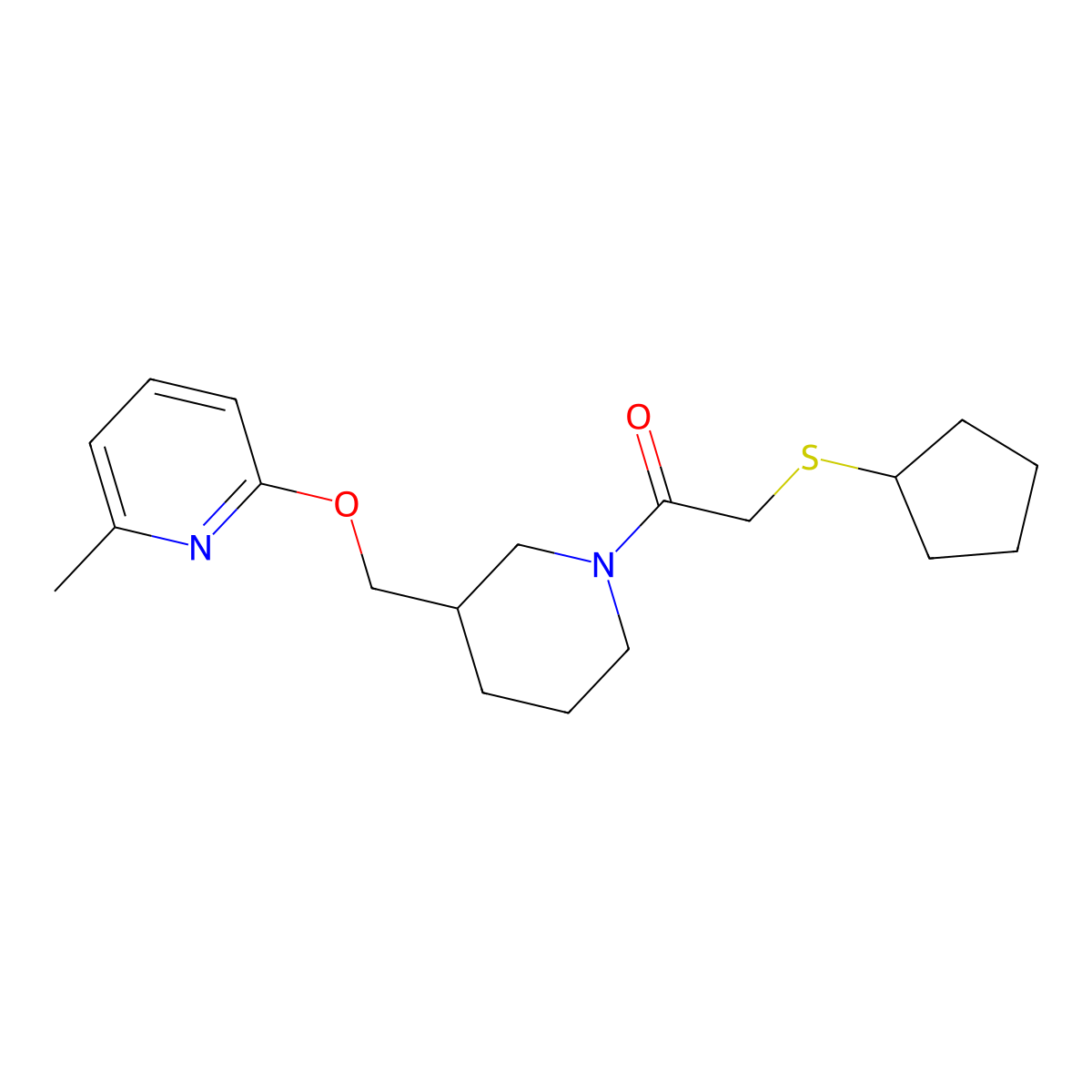 2-(Cyclopentylsulfanyl)-1-(3-{[(6-methylpyridin-2-yl)oxy]methyl}piperidin-1-yl)ethan-1-one molecular structure, CAS 2379952-10-8