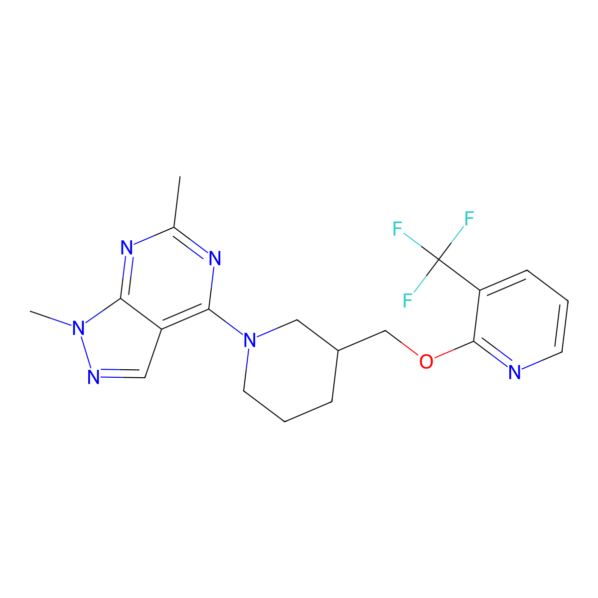 2-[(1-{1,6-dimethyl-1H-pyrazolo[3,4-d]pyrimidin-4-yl}piperidin-3-yl)methoxy]-3-(trifluoromethyl)pyridine molecular structure, CAS 2379952-13-1