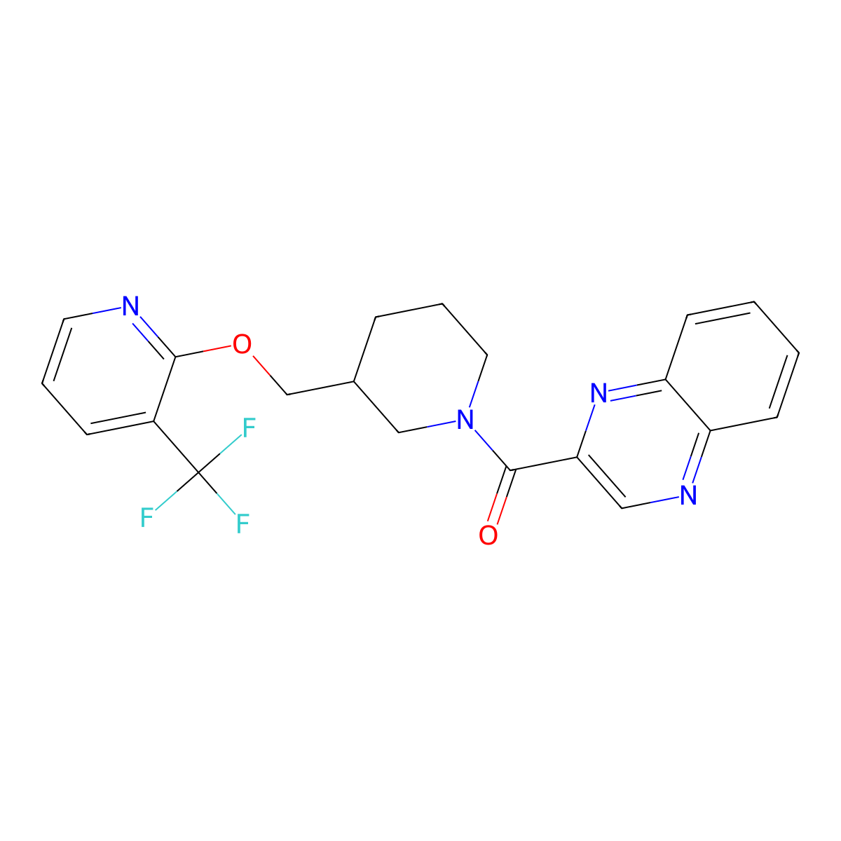 2-[3-({[3-(Trifluoromethyl)pyridin-2-yl]oxy}methyl)piperidine-1-carbonyl]quinoxaline molecular structure, CAS 2379952-15-3