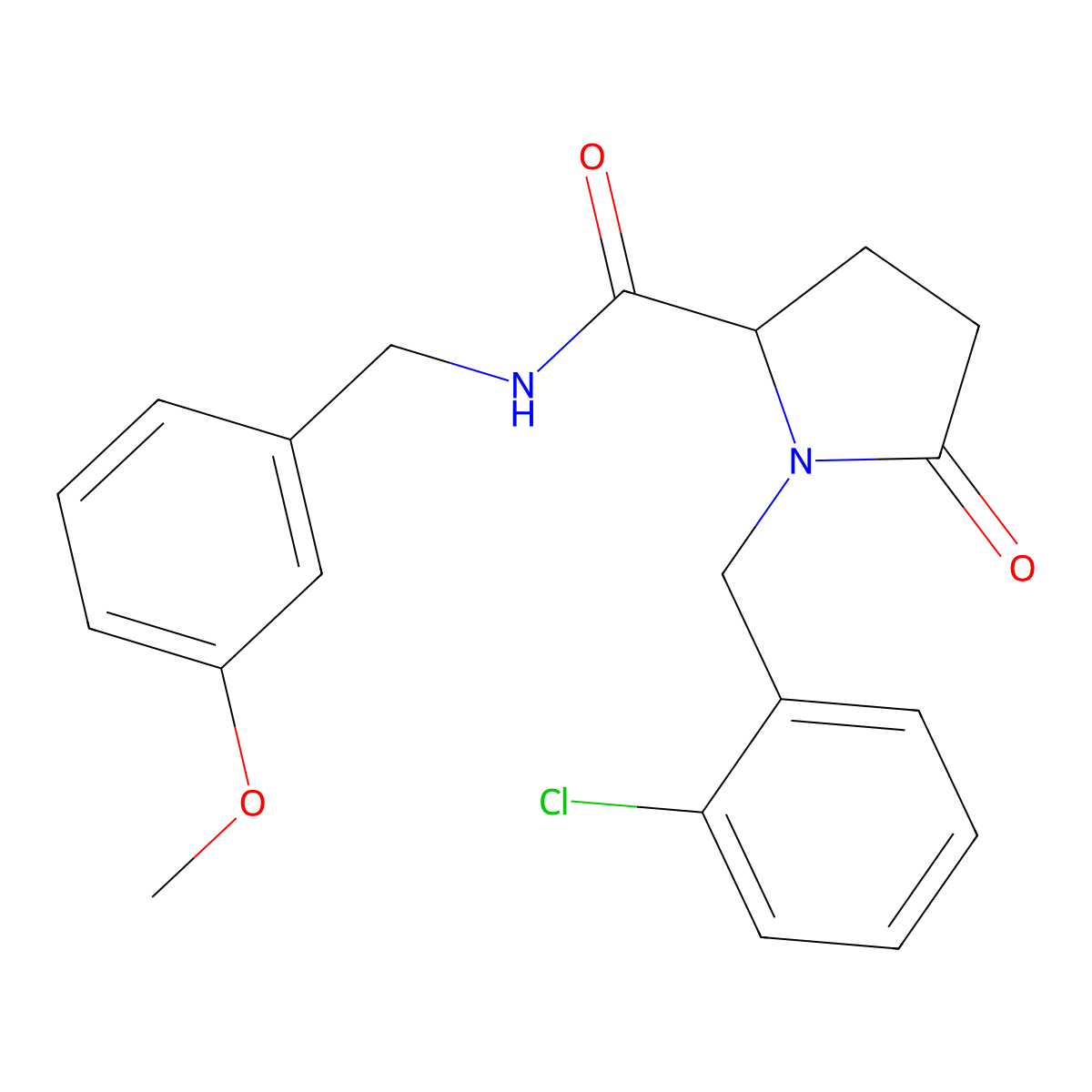 1-[(2-Chlorophenyl)methyl]-N-[(3-methoxyphenyl)methyl]-5-oxopyrrolidine-2-carboxamide molecular structure, CAS 2379952-19-7