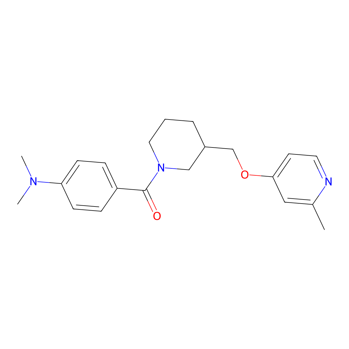 N,N-dimethyl-4-(3-{[(2-methylpyridin-4-yl)oxy]methyl}piperidine-1-carbonyl)aniline molecular structure, CAS 2379952-37-9