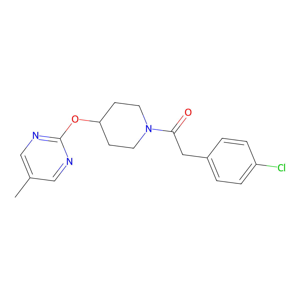 2-(4-Chlorophenyl)-1-{4-[(5-methylpyrimidin-2-yl)oxy]piperidin-1-yl}ethan-1-one molecular structure, CAS 2379952-38-0
