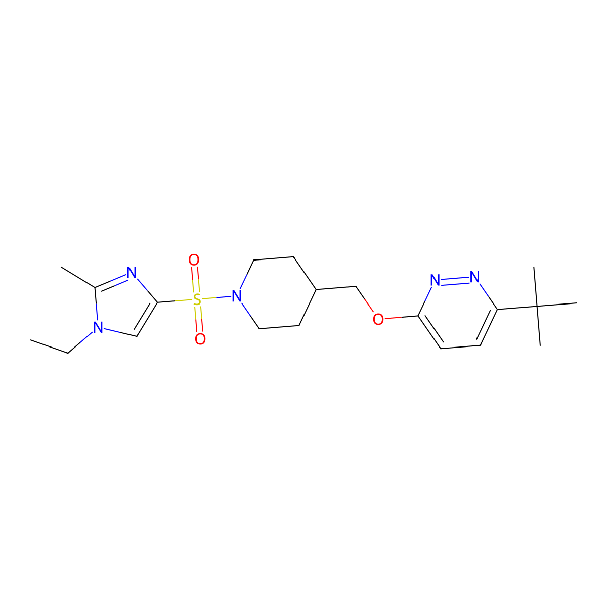3-tert-butyl-6-({1-[(1-ethyl-2-methyl-1H-imidazol-4-yl)sulfonyl]piperidin-4-yl}methoxy)pyridazine molecular structure, CAS 2379952-39-1