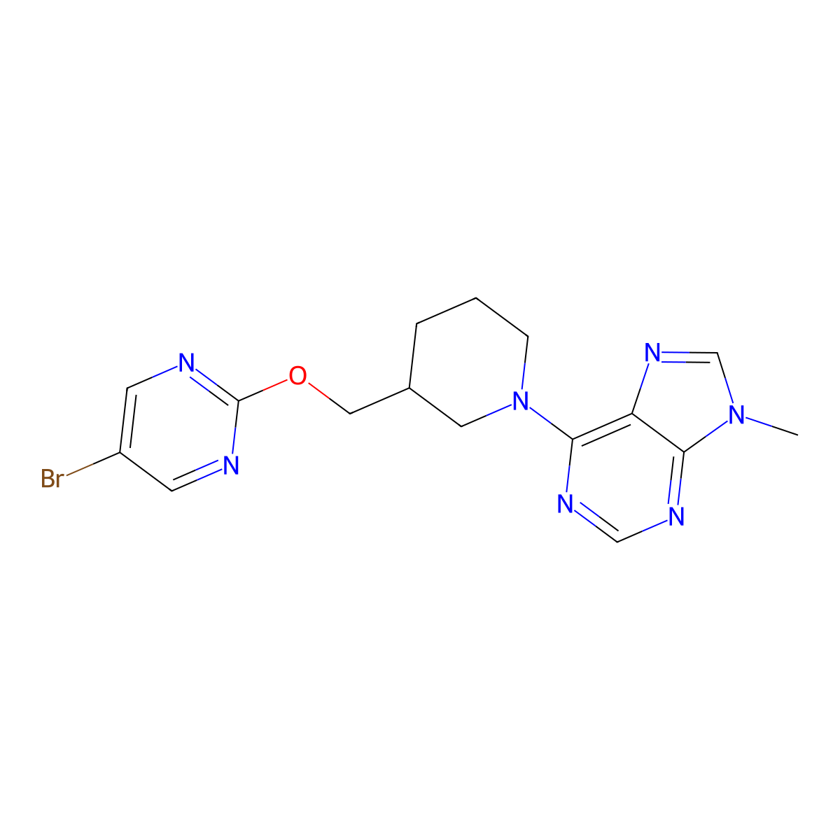6-(3-{[(5-bromopyrimidin-2-yl)oxy]methyl}piperidin-1-yl)-9-methyl-9H-purine molecular structure, CAS 2379952-40-4