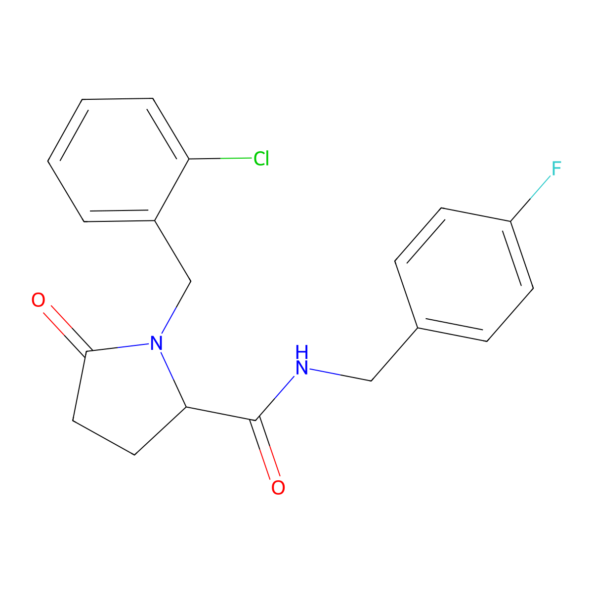 1-[(2-Chlorophenyl)methyl]-N-[(4-fluorophenyl)methyl]-5-oxopyrrolidine-2-carboxamide molecular structure, CAS 2379952-42-6