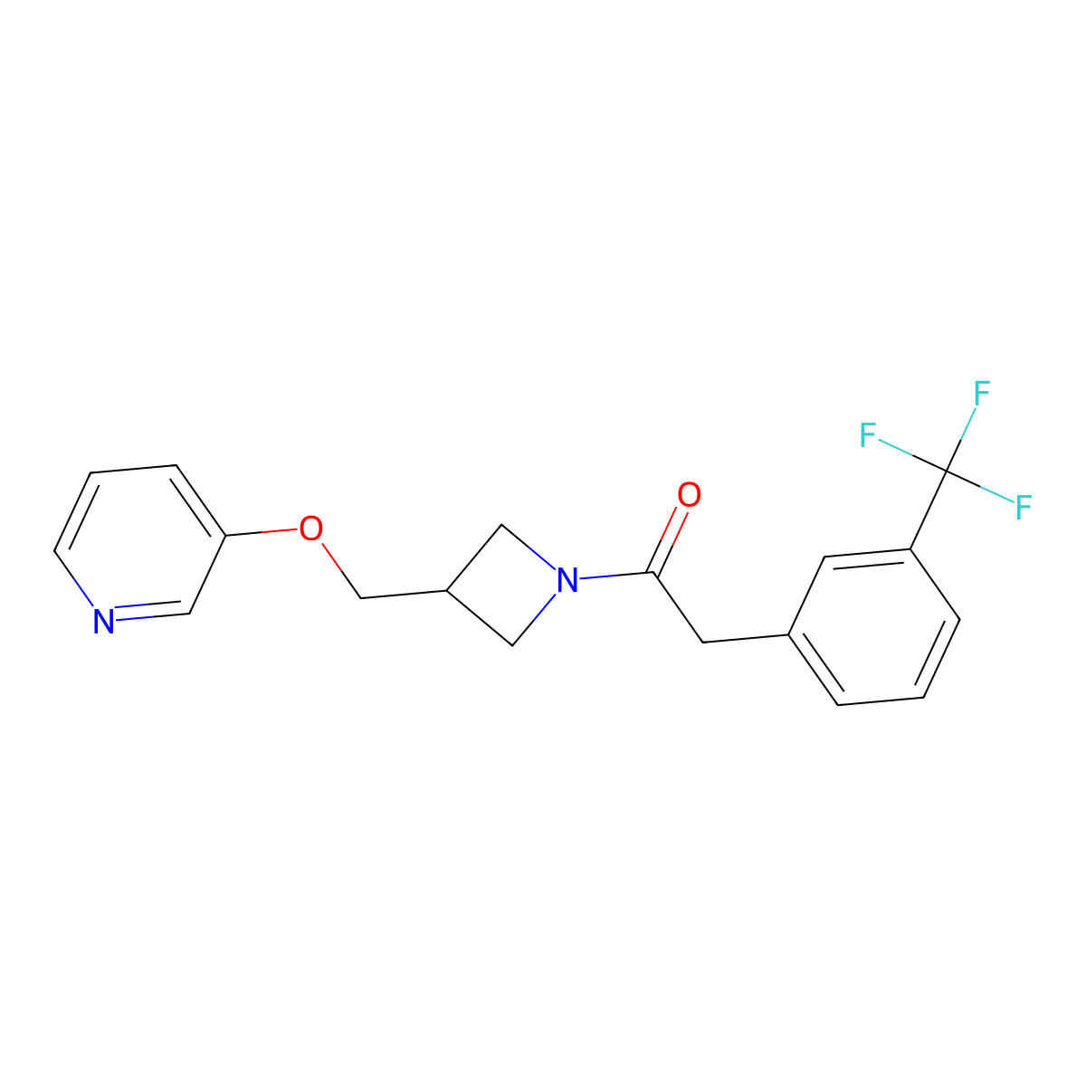 1-{3-[(Pyridin-3-yloxy)methyl]azetidin-1-yl}-2-[3-(trifluoromethyl)phenyl]ethan-1-one molecular structure, CAS 2379952-48-2