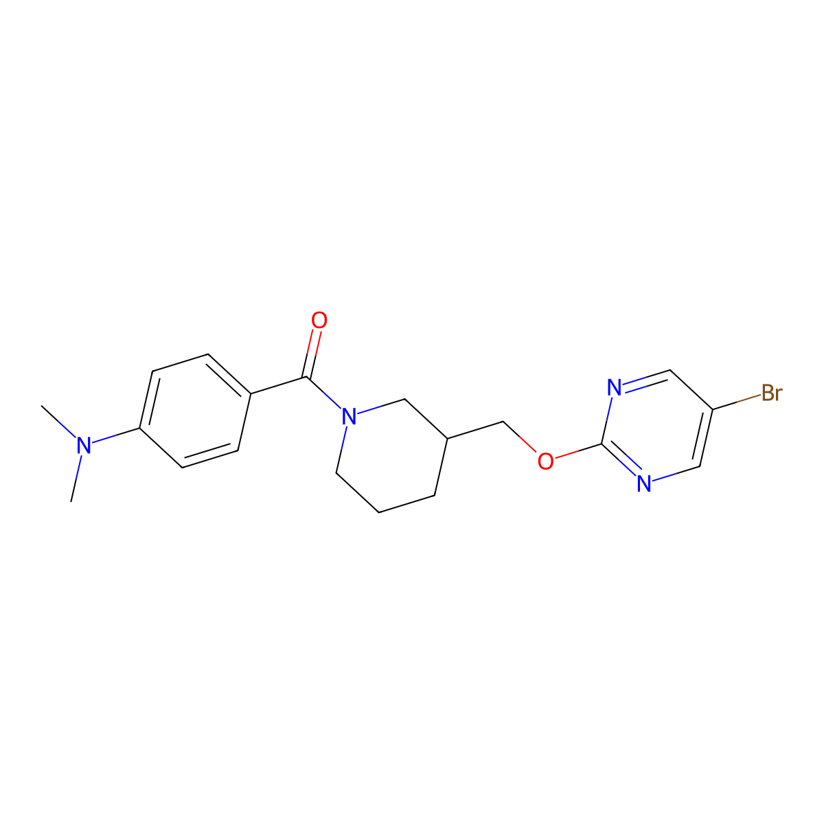 4-(3-{[(5-bromopyrimidin-2-yl)oxy]methyl}piperidine-1-carbonyl)-N,N-dimethylaniline molecular structure, CAS 2379952-61-9