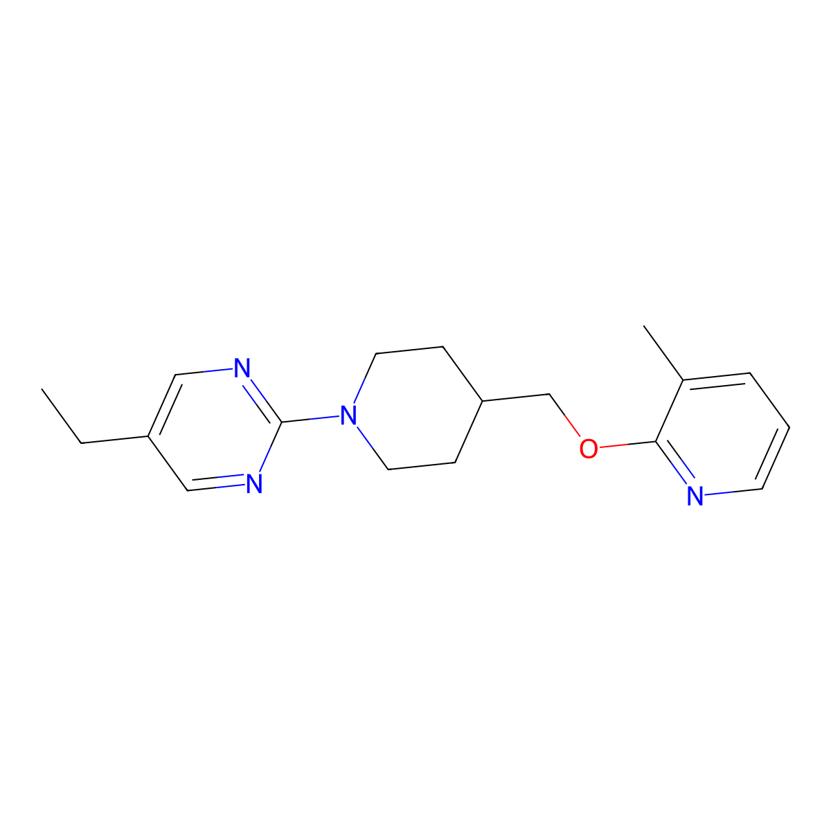 5-Ethyl-2-(4-{[(3-methylpyridin-2-yl)oxy]methyl}piperidin-1-yl)pyrimidine molecular structure, CAS 2379952-74-4