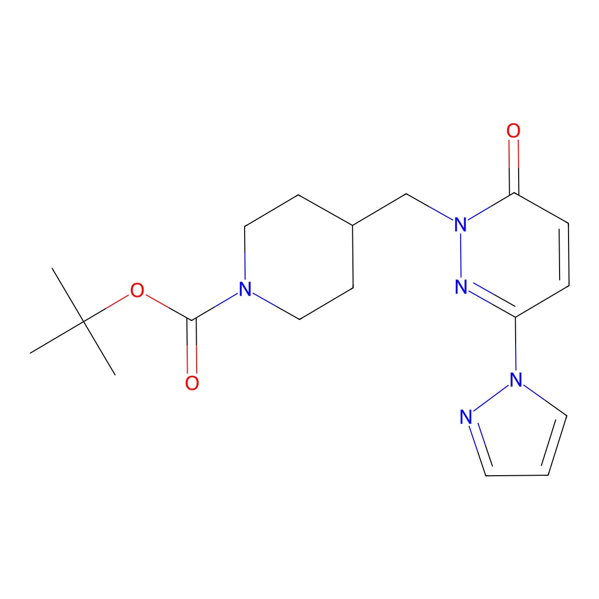 tert-butyl 4-{[6-oxo-3-(1H-pyrazol-1-yl)-1,6-dihydropyridazin-1-yl]methyl}piperidine-1-carboxylate molecular structure, CAS 2379952-80-2