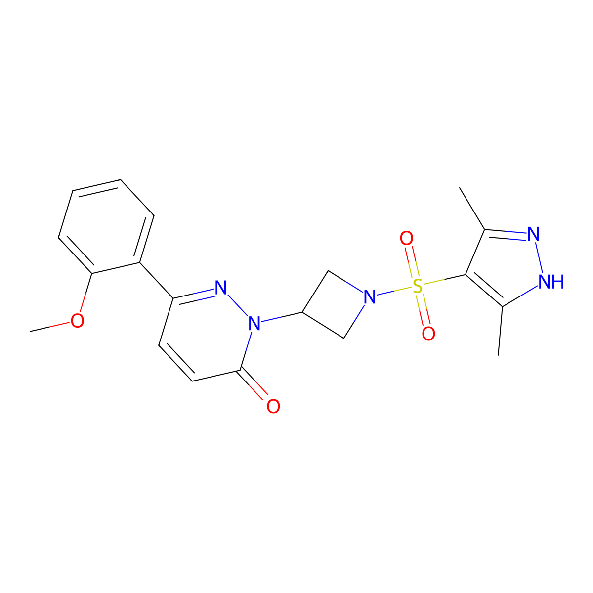 2-{1-[(3,5-dimethyl-1H-pyrazol-4-yl)sulfonyl]azetidin-3-yl}-6-(2-methoxyphenyl)-2,3-dihydropyridazin-3-one molecular structure, CAS 2379952-83-5