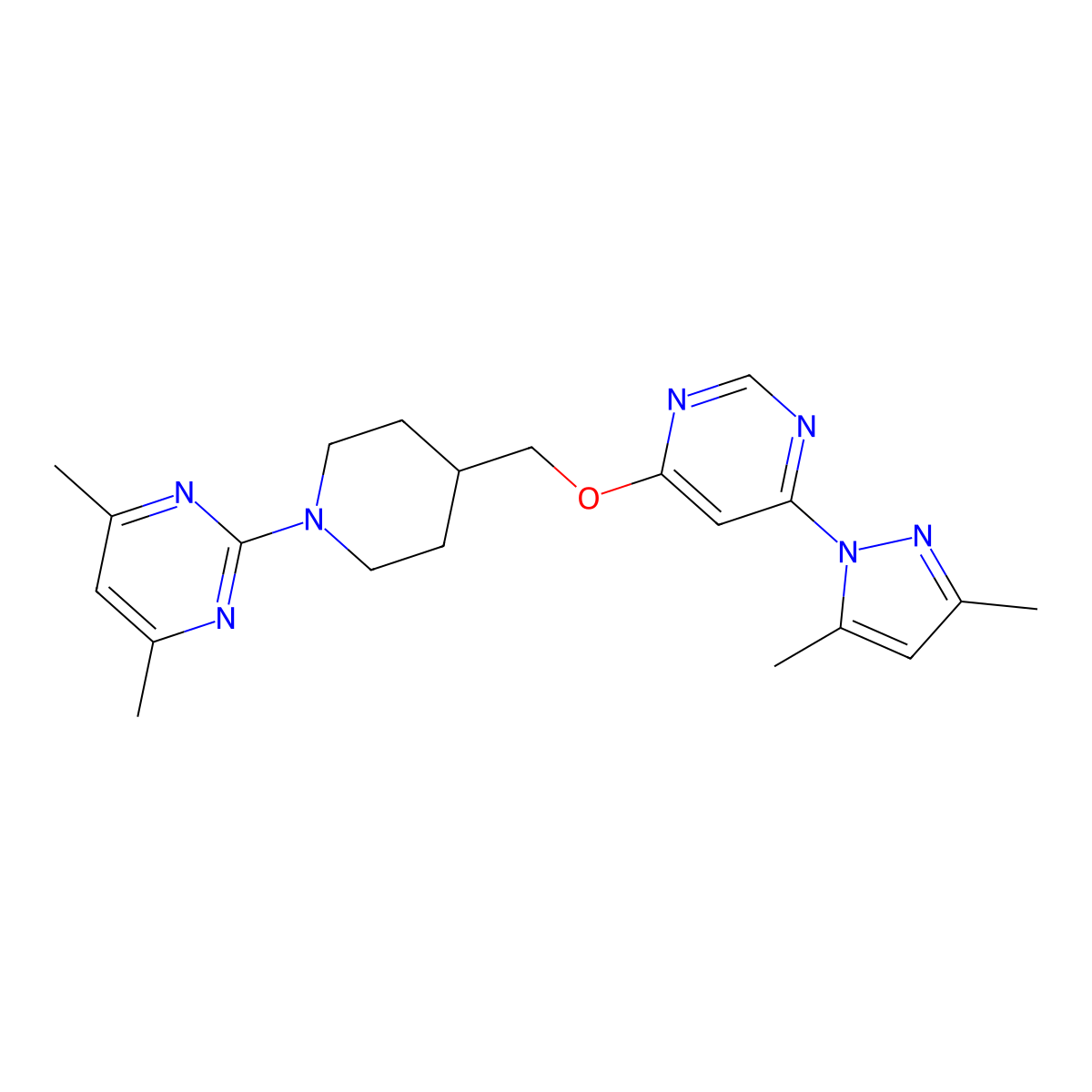 2-[4-({[6-(3,5-dimethyl-1H-pyrazol-1-yl)pyrimidin-4-yl]oxy}methyl)piperidin-1-yl]-4,6-dimethylpyrimidine molecular structure, CAS 2379952-89-1