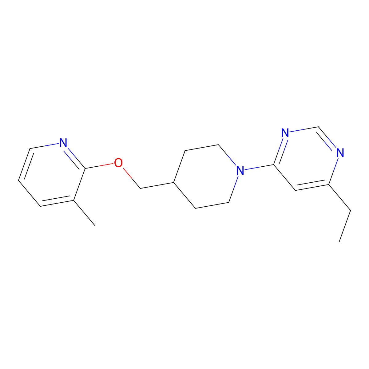 4-Ethyl-6-(4-{[(3-methylpyridin-2-yl)oxy]methyl}piperidin-1-yl)pyrimidine molecular structure, CAS 2379953-02-1