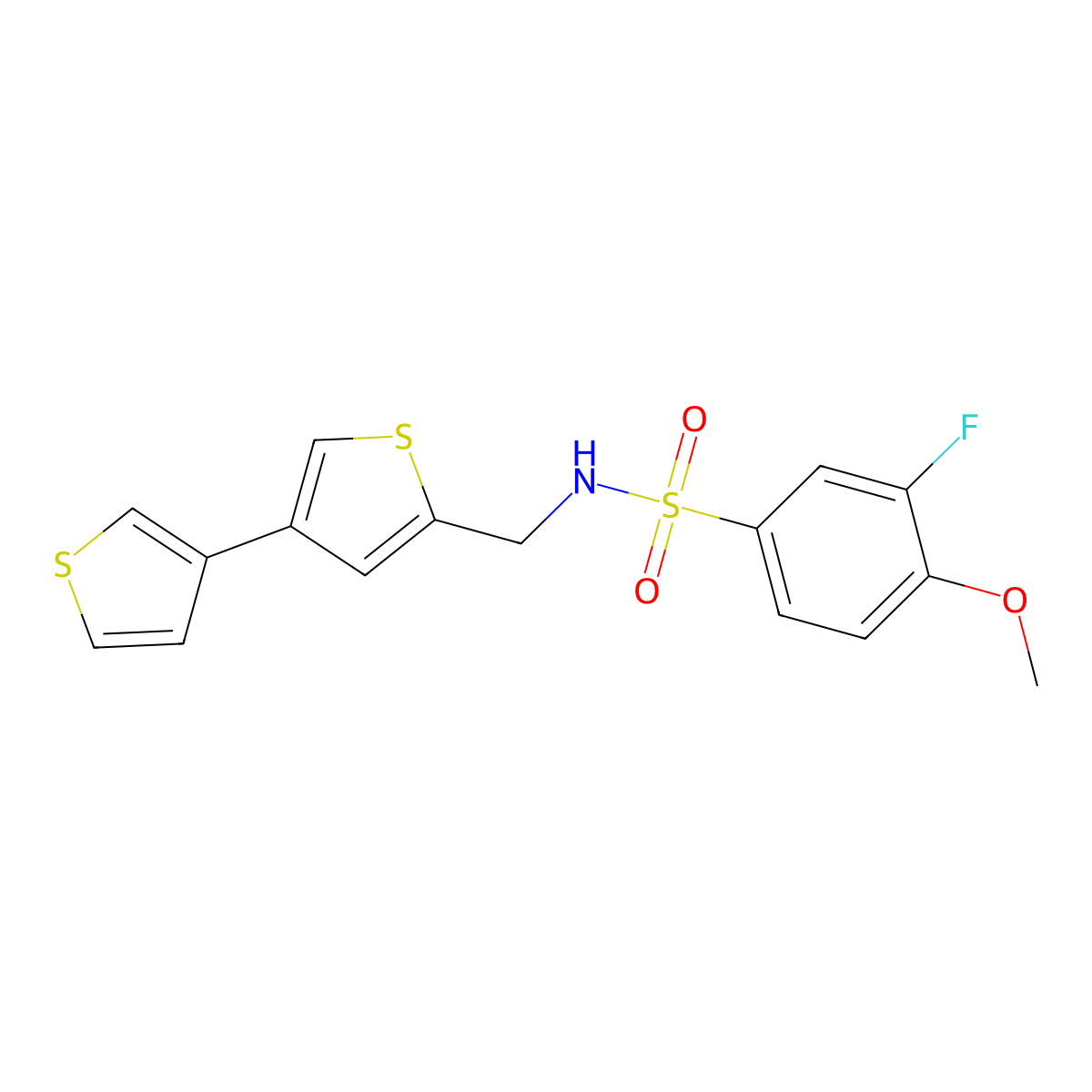 N-({[3,3'-bithiophene]-5-yl}methyl)-3-fluoro-4-methoxybenzene-1-sulfonamide molecular structure, CAS 2379953-03-2