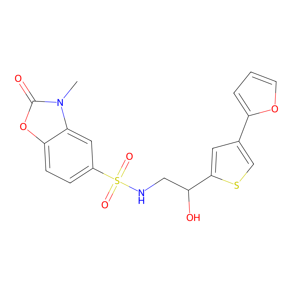 N-{2-[4-(furan-2-yl)thiophen-2-yl]-2-hydroxyethyl}-3-methyl-2-oxo-2,3-dihydro-1,3-benzoxazole-5-sulfonamide molecular structure, CAS 2379953-06-5