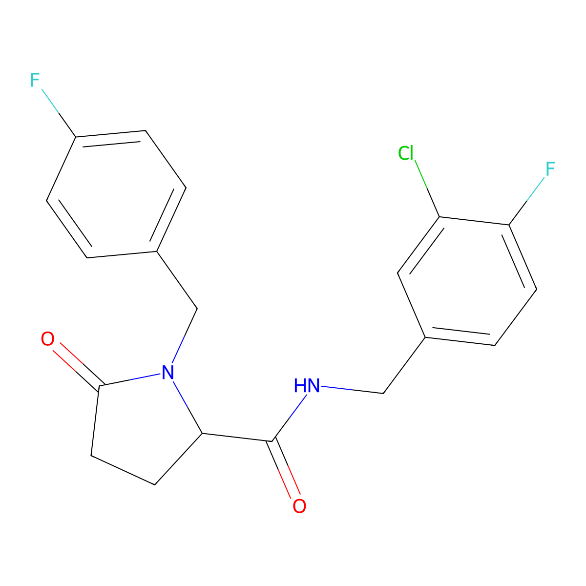 N-[(3-Chloro-4-fluorophenyl)methyl]-1-[(4-fluorophenyl)methyl]-5-oxopyrrolidine-2-carboxamide molecular structure, CAS 2379953-10-1