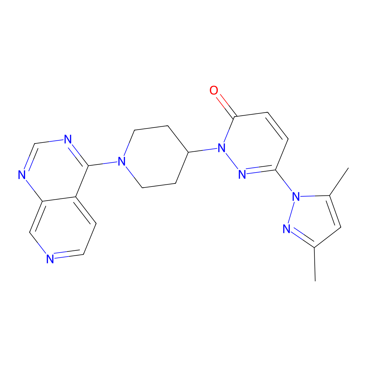 6-(3,5-dimethyl-1H-pyrazol-1-yl)-2-(1-{pyrido[3,4-d]pyrimidin-4-yl}piperidin-4-yl)-2,3-dihydropyridazin-3-one molecular structure, CAS 2379953-32-7