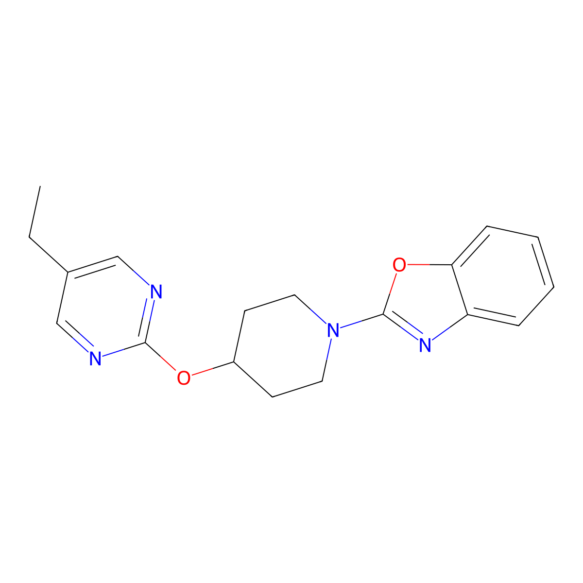 2-{4-[(5-Ethylpyrimidin-2-yl)oxy]piperidin-1-yl}-1,3-benzoxazole molecular structure, CAS 2379953-38-3