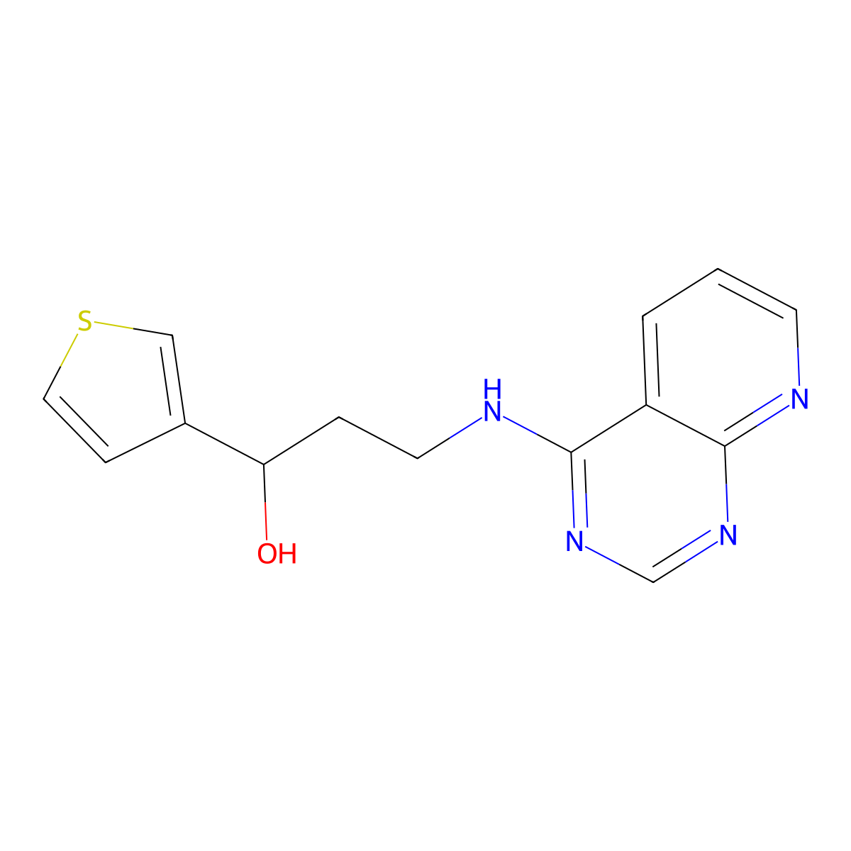 3-({Pyrido[2,3-d]pyrimidin-4-yl}amino)-1-(thiophen-3-yl)propan-1-ol molecular structure, CAS 2379953-44-1