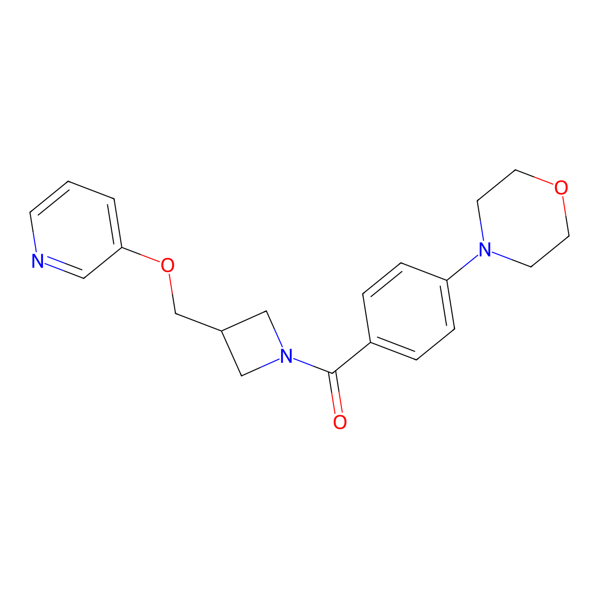 4-(4-{3-[(Pyridin-3-yloxy)methyl]azetidine-1-carbonyl}phenyl)morpholine molecular structure, CAS 2379953-47-4
