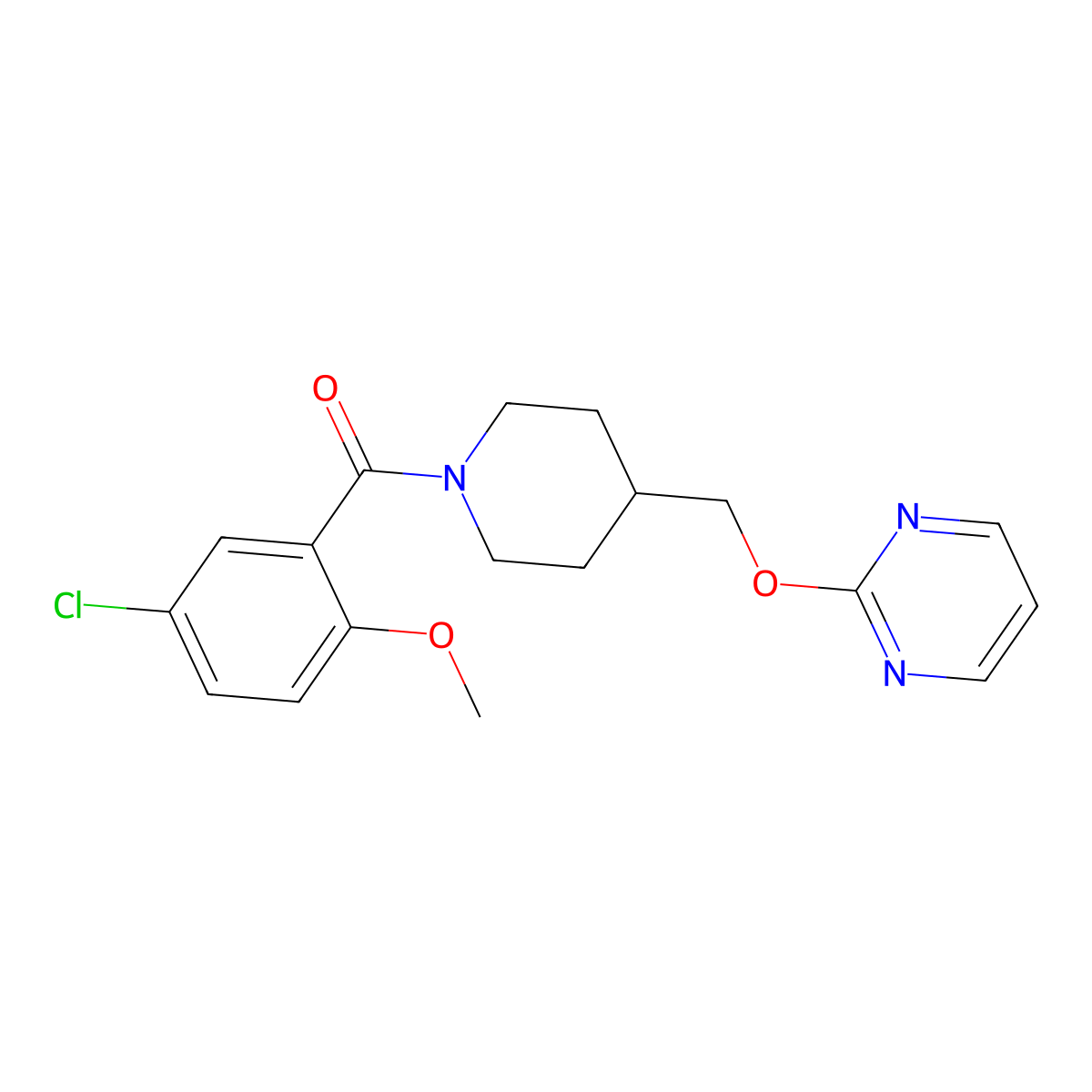 2-{[1-(5-Chloro-2-methoxybenzoyl)piperidin-4-yl]methoxy}pyrimidine molecular structure, CAS 2379953-51-0