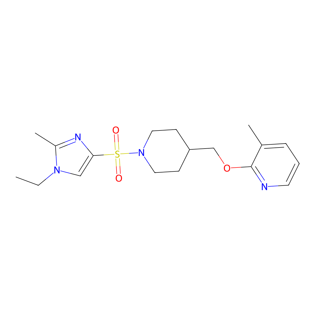 2-({1-[(1-ethyl-2-methyl-1H-imidazol-4-yl)sulfonyl]piperidin-4-yl}methoxy)-3-methylpyridine molecular structure, CAS 2379953-54-3