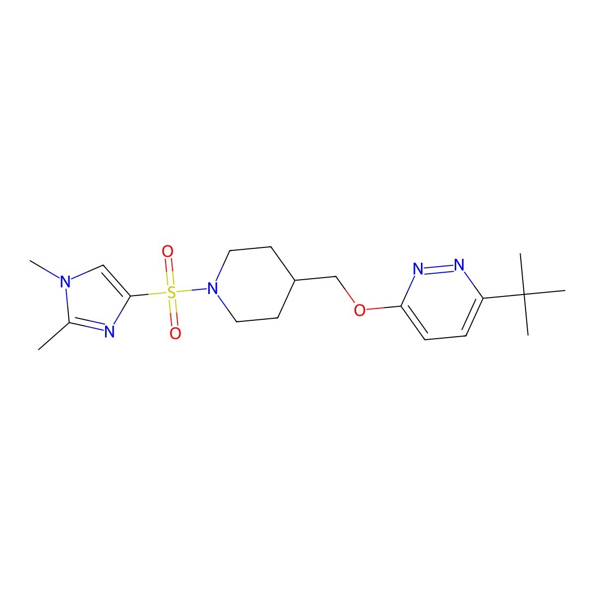 3-tert-butyl-6-({1-[(1,2-dimethyl-1H-imidazol-4-yl)sulfonyl]piperidin-4-yl}methoxy)pyridazine molecular structure, CAS 2379953-57-6